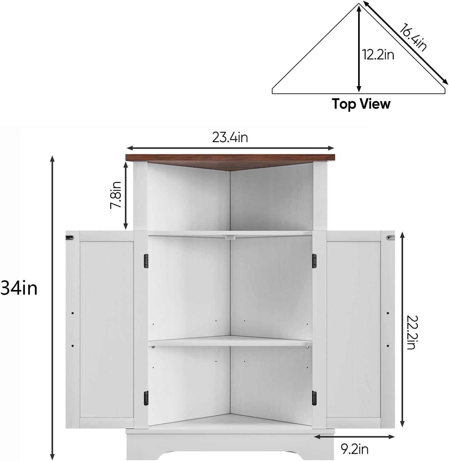Bathroom Corner Cabinet,Farmhouse Floor Corner Cabinet with Doors and Adjustable Shelves, Freestanding Wooden Storage Hutch Cupboard for Bathroom, Kitchen, Living Room, White
